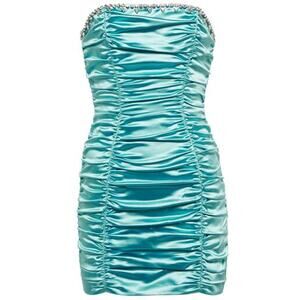 Area Embellished Ruched Blue Acetate Mini Dress Size 6